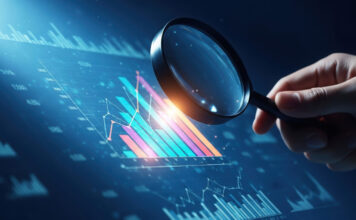 Psychologia inwestowania – wpływ emocji na decyzje finansowe analiza danych finansowych przez lupę -symbol psychologii inwestowania i podejmowania decyzji